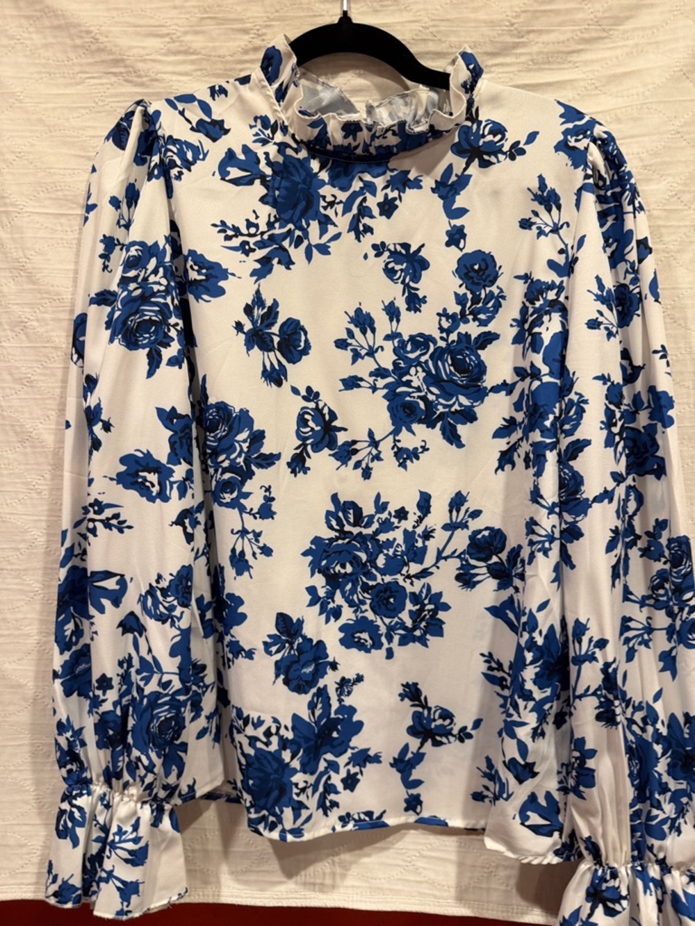 SHEIN White Blouse with Blue Floral Print